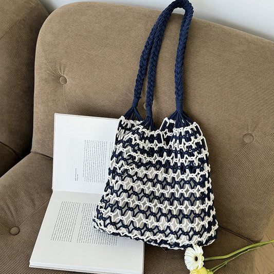 Hand-woven hollow shoulder bag with cotton rope