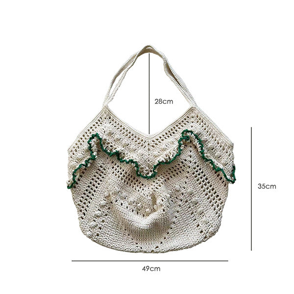 Women's hollowed-out cotton Hand-woven knitting shoulder bag