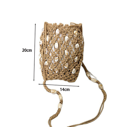 New design summer cord and beads handwoven mesh bag