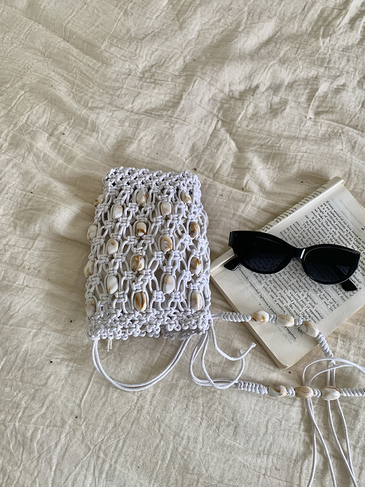 New design summer cord and beads handwoven mesh bag