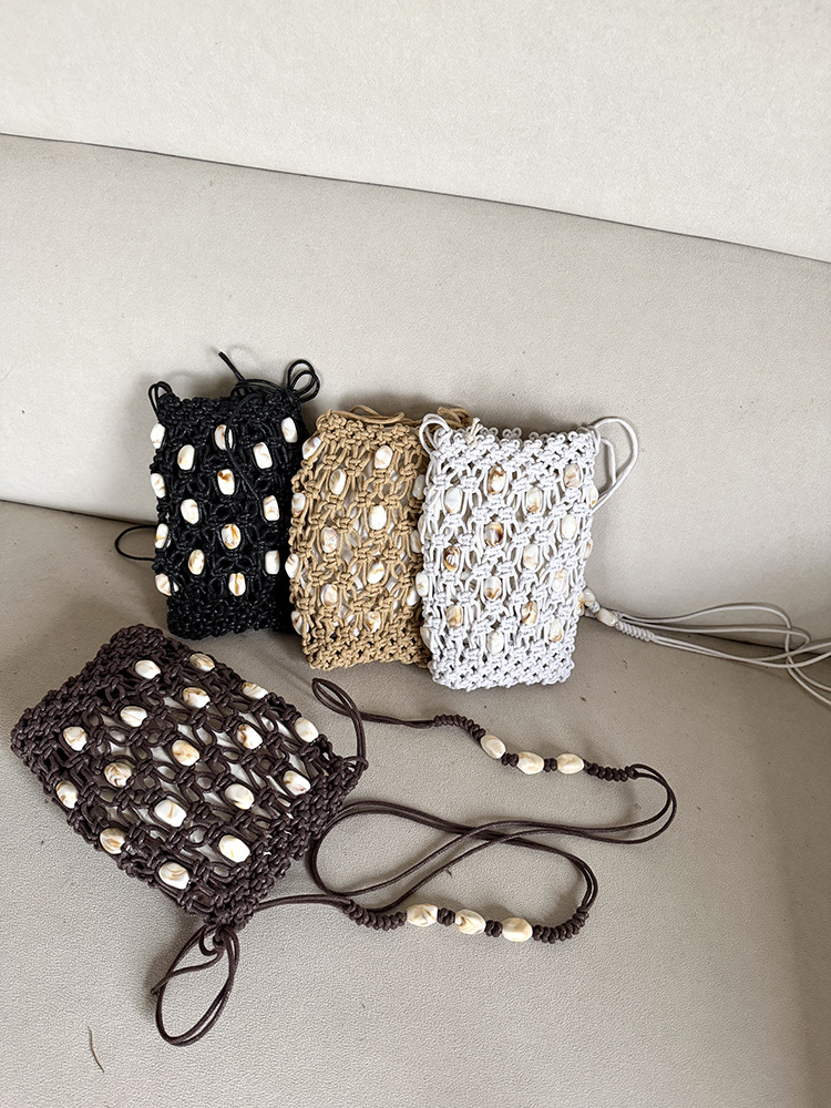 New design summer cord and beads handwoven mesh bag