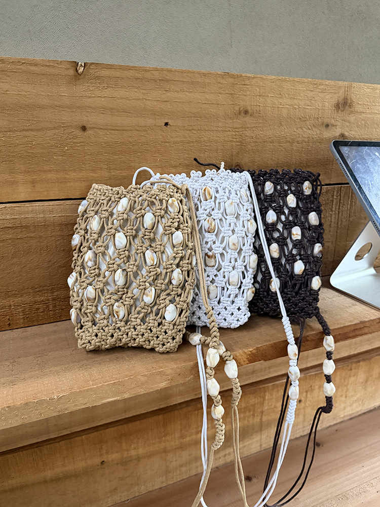 New design summer cord and beads handwoven mesh bag