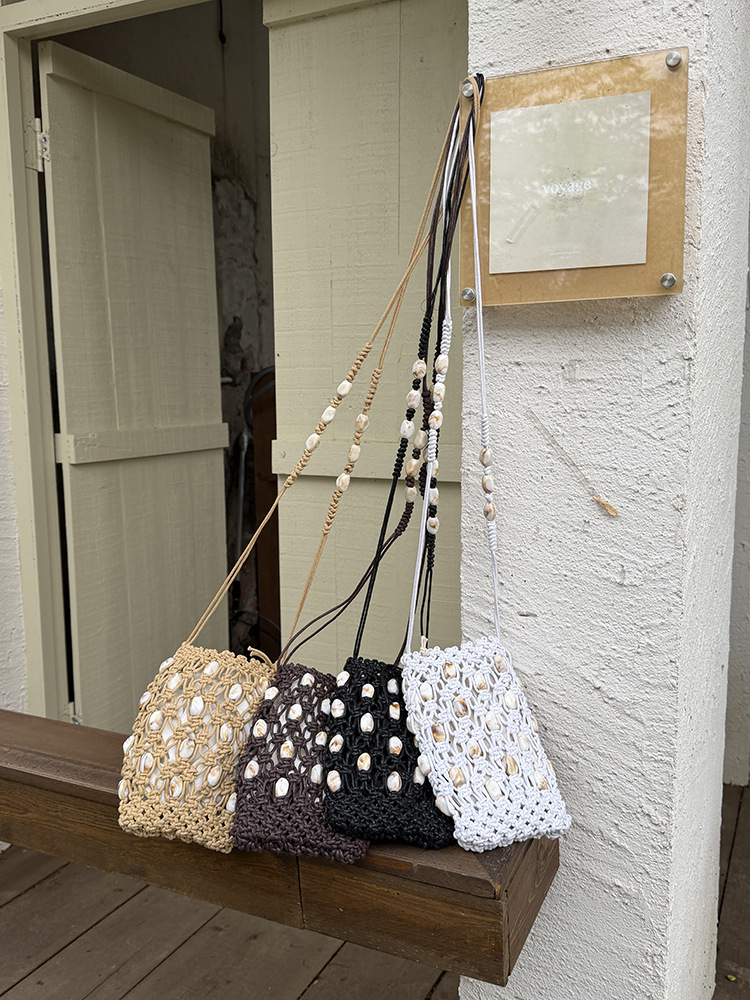 New design summer cord and beads handwoven mesh bag