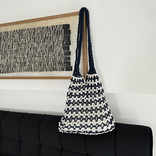 Hand-woven hollow shoulder bag with cotton rope