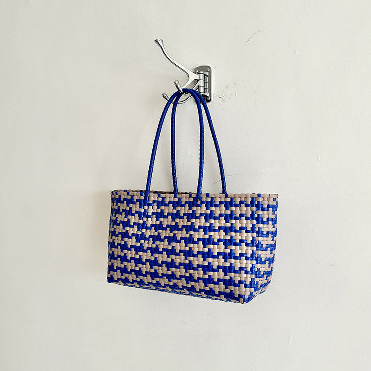 Fashion hand-woven plastic knitting basket bag