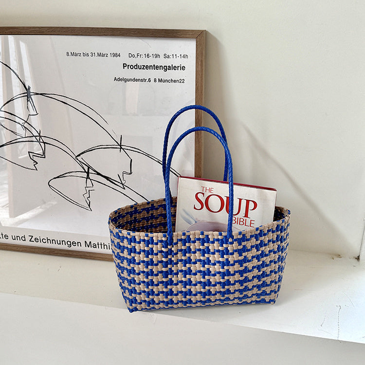 Fashion hand-woven plastic knitting basket bag