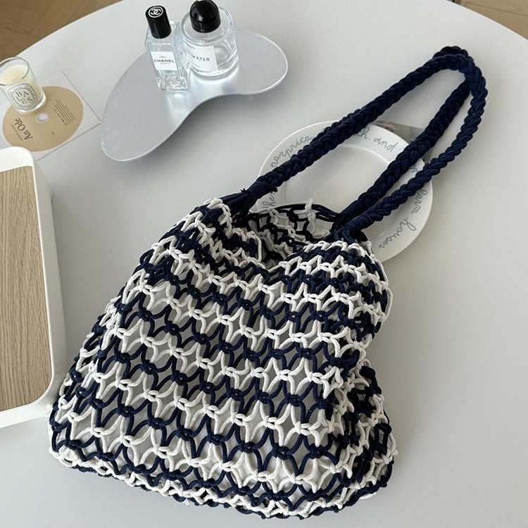 Hand-woven hollow shoulder bag with cotton rope