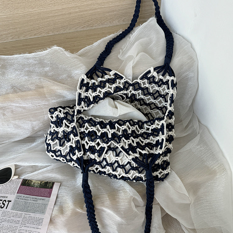 Hand-woven hollow shoulder bag with cotton rope