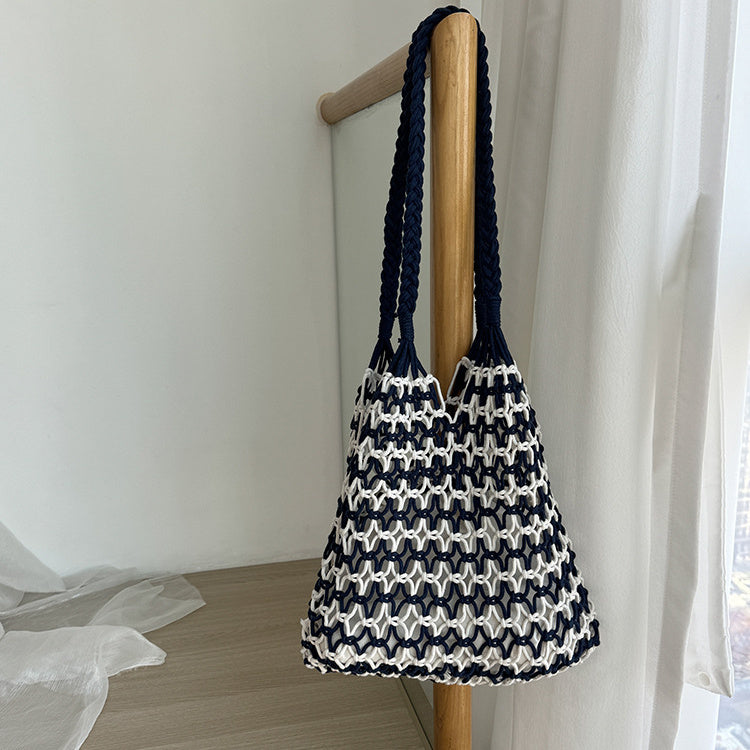 Hand-woven hollow shoulder bag with cotton rope