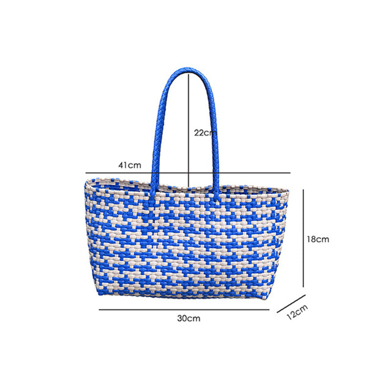 Fashion hand-woven plastic knitting basket bag