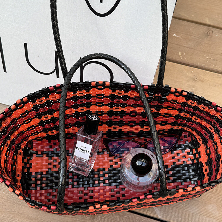 Fashion hand-woven plastic knitting basket bag