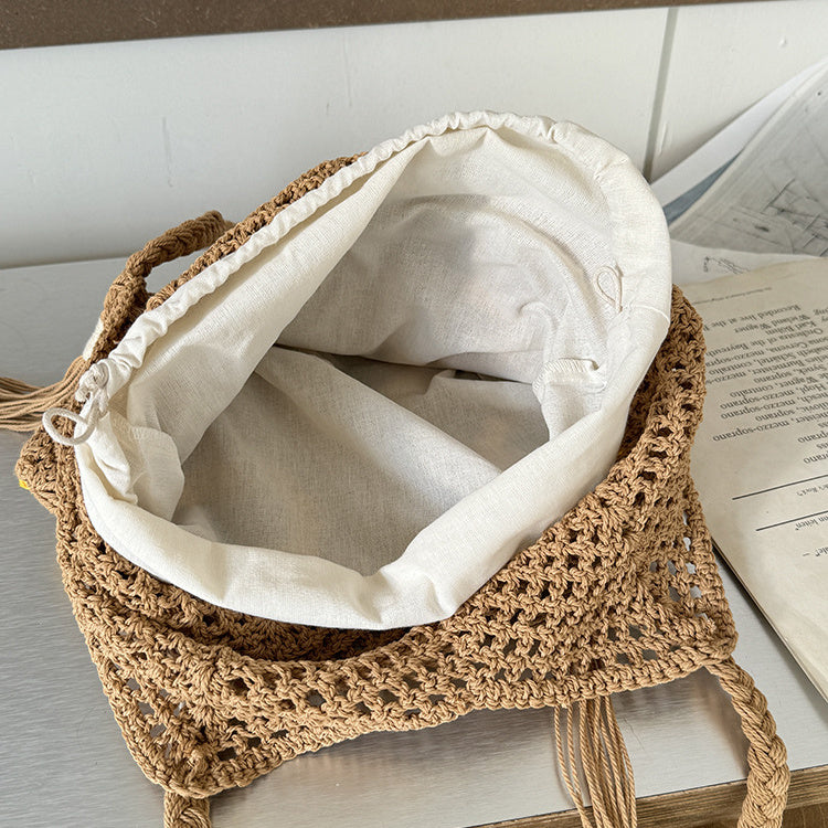 Flower cotton thread hollow out holiday beach woven shoulder bag