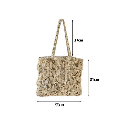 2026 New design cotton cord hand weave shell decoration white beach bag